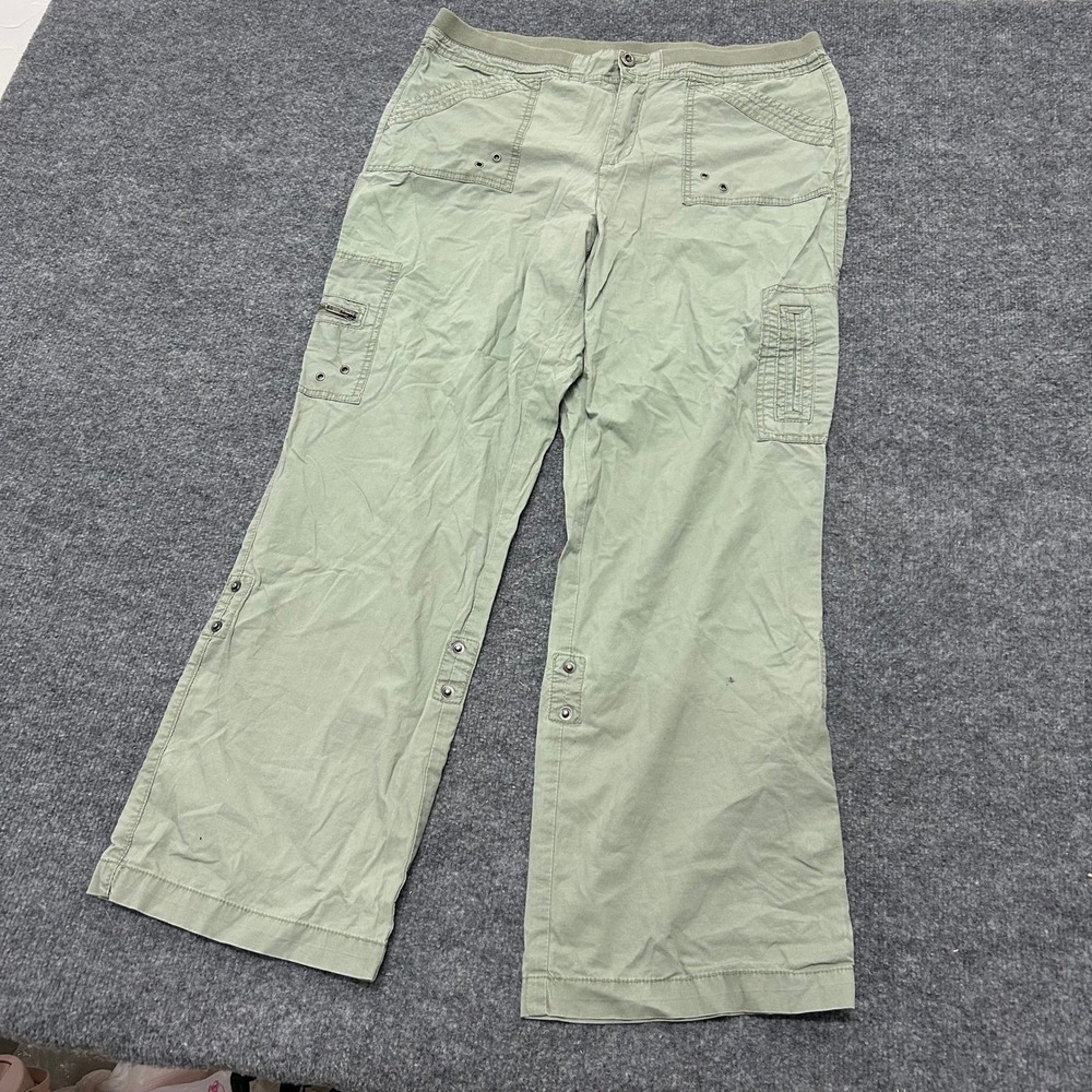 Khakis & Co Cargo Pants Womens Size 14 Green Cotton Stretch Straight Leg Utility